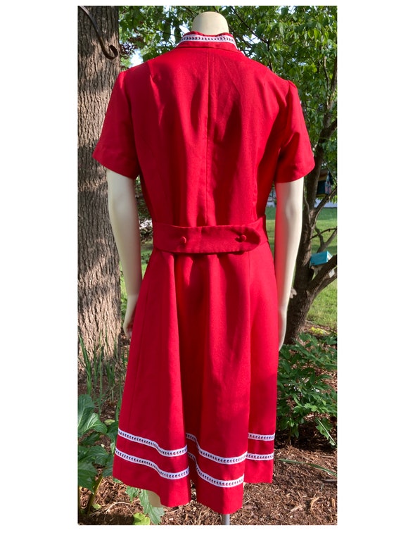 1970s red knit fit and flare dress with contrast … - image 2