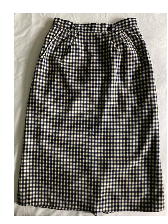 1950s navy and cream checked wool skirt - image 1