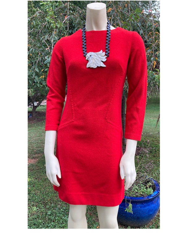 1980s red wool blend fitted sheath dress