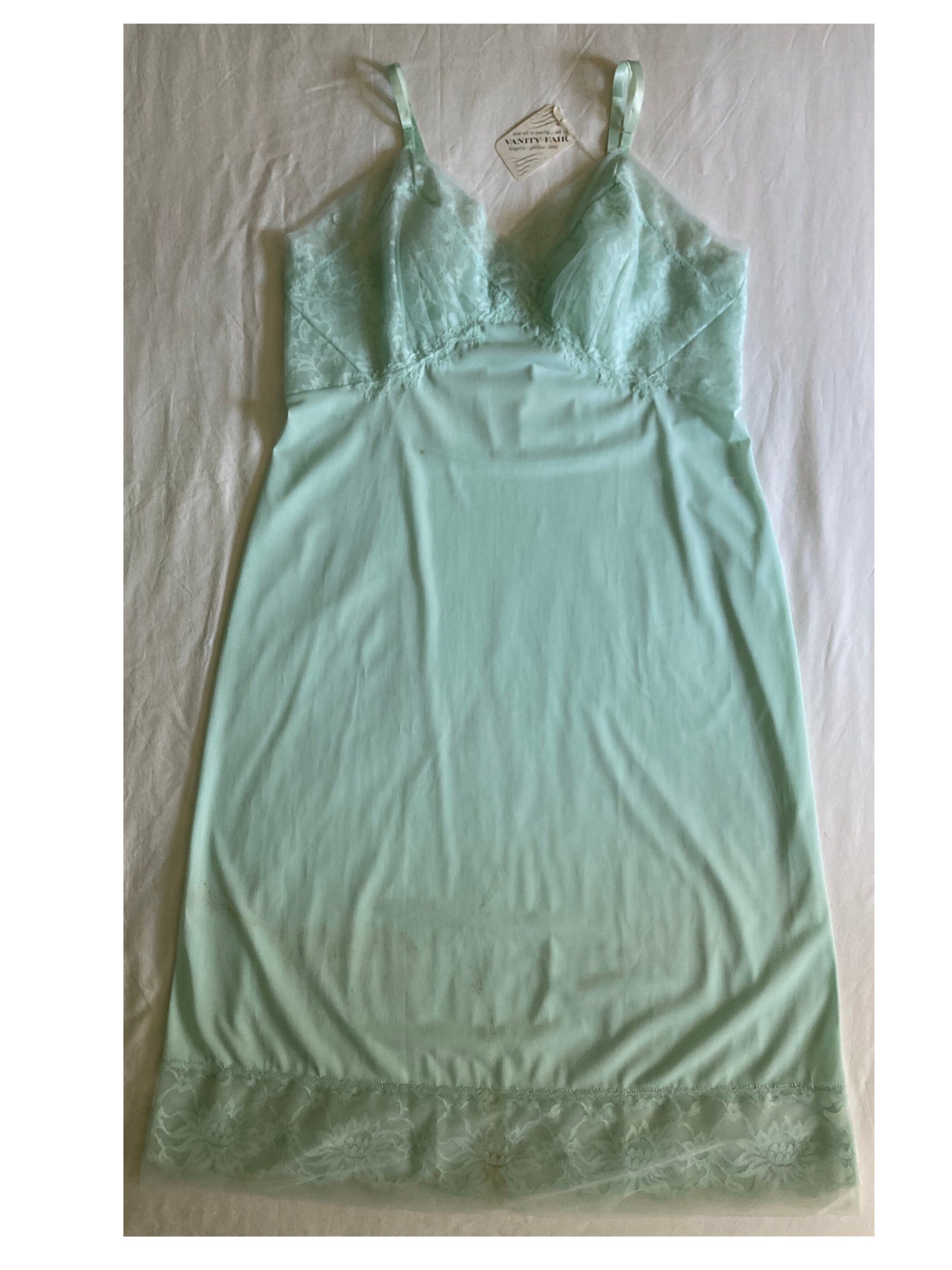 1950s Vanity Fair Green Nightgown with Crystal Pleat Bust