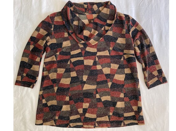 1990s fall colors geometric print lurex cowl neck… - image 4