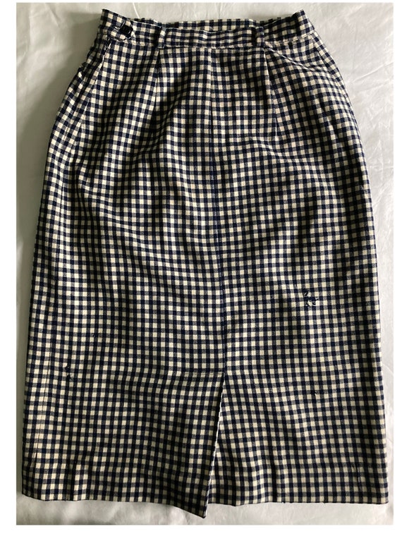 1950s navy and cream checked wool skirt - image 2