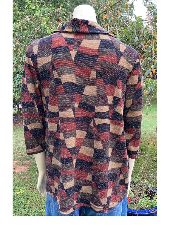 1990s fall colors geometric print lurex cowl neck… - image 2