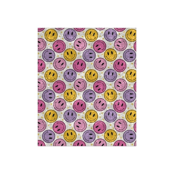 Smiley Face Crushed Velvet Blanket in Black and White | Preppy Room ...