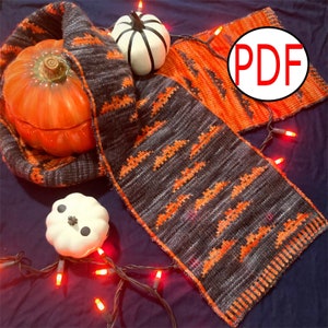 Doubleknit Halloween Bat Scarf Knitting Pattern - PDF Knitting Pattern - Going Batty Scarf