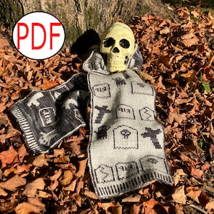 Doubleknit Halloween Ghost Scarf Knitting Pattern - PDF Knitting Pattern - Ghost in the Graveyard Scarf