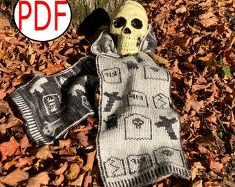 Doubleknit Halloween Ghost Scarf Knitting Pattern - PDF Knitting Pattern - Ghost in the Graveyard Scarf