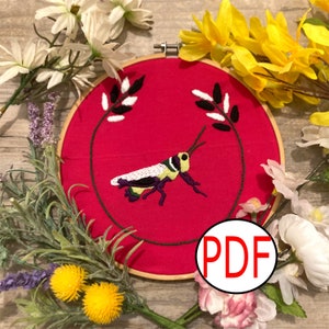 Hopper McGrass - Grasshopper Embroidery Pattern - PDF Embroidery Pattern