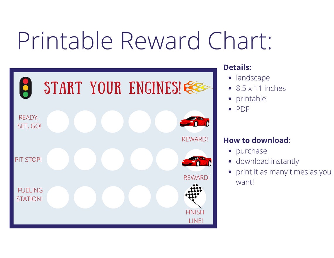 Race Cars Reward Chart Printable Behavior Chart Daily Etsy España