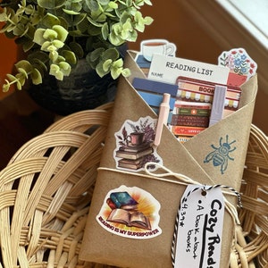 Wrapped blind date with a book in the Cozy Reads genre, placed in a basket.