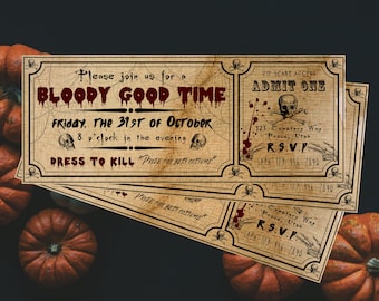 Halloween Ticket Invitation Template, Printable Canva Design (Canva)