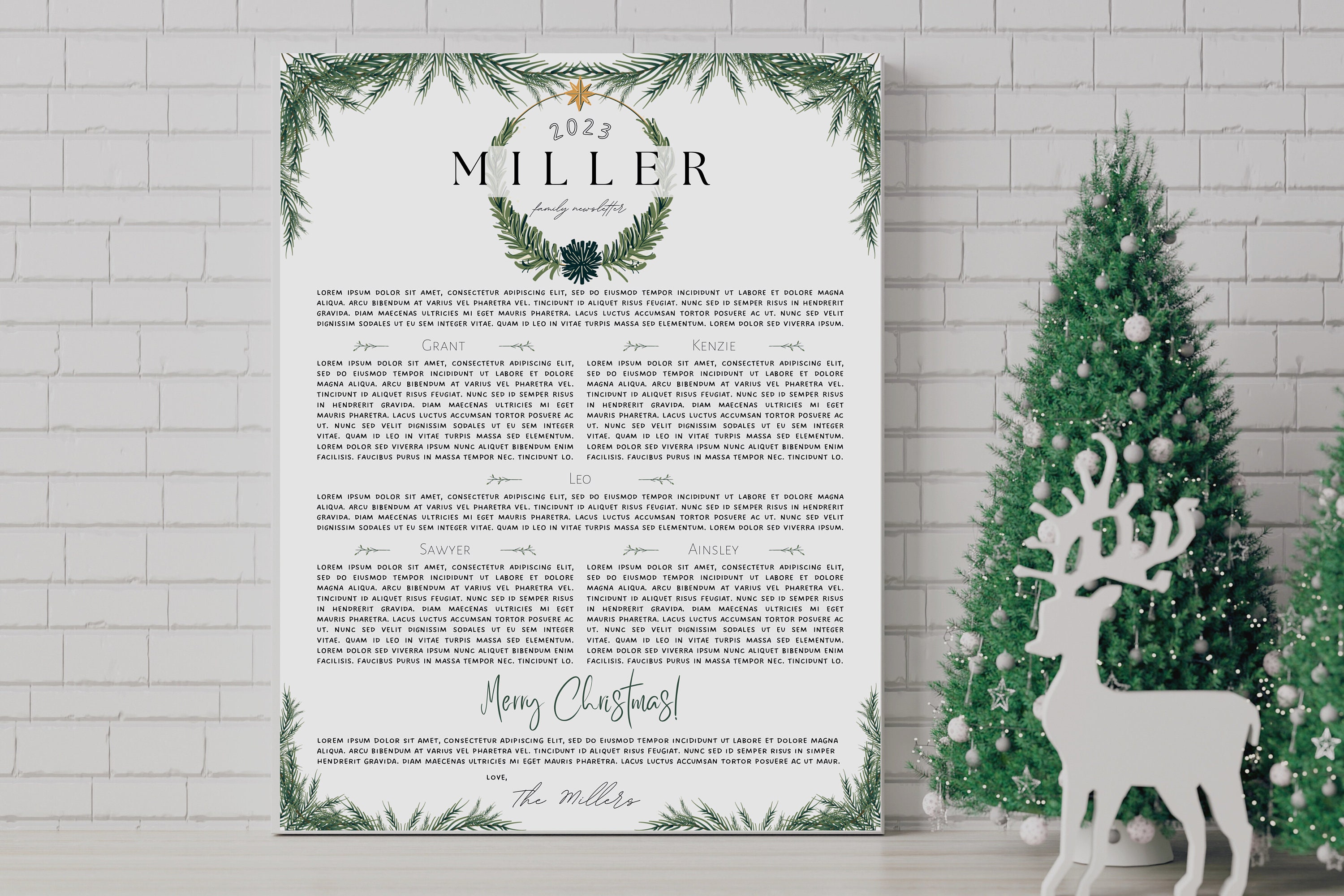 Modello di newsletter di Natale, lettera di Natale, semplice newsletter di famiglia senza immagini, revisione dell'anno, lettera di Natale minimalista