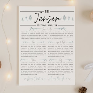 Modelo de boletim informativo de Natal, Carta de Natal, Boletim informativo familiar simples sem imagens, Revisão do ano, Carta de Natal minimalista