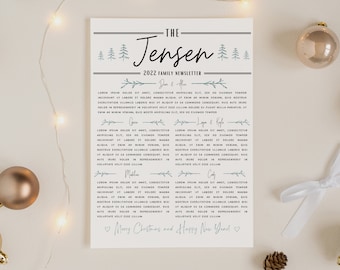 Modello di newsletter di Natale, lettera di Natale, semplice newsletter di famiglia senza immagini, revisione dell'anno, lettera di Natale minimalista
