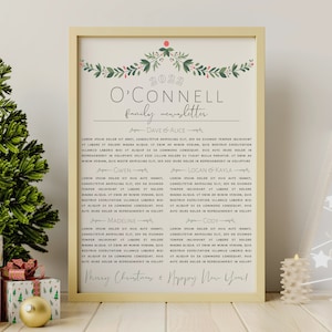 Modelo de boletim informativo de Natal | Carta de feriado editável | Revisão anual da família | Revisão minimalista do ano para impressão