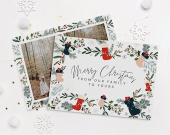 Biglietti di auguri unici, biglietti di Natale personalizzati, biglietti di Natale con foto, biglietti di Natale con foto di famiglia, biglietti di Natale con calze