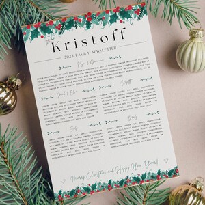 Boletín informativo de resumen del año / Plantilla navideña minimalista / Carta navideña sin fotografías / Resumen de fin de año editable / Boletín informativo navideño