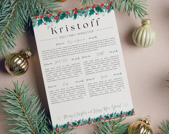 Newsletter di riepilogo dell'anno / Modello di Natale minimalista / Lettera di Natale senza foto / Riepilogo di fine anno modificabile / Newsletter di Natale