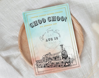 Train Birthday Invitation, Customizable Canva Template (Editable Template)