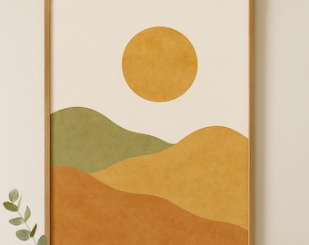 Boho Desert Landscape Print | Abstract Terracotta Sun (Digital Download)