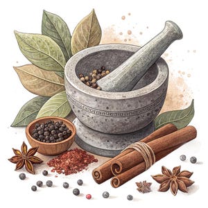 Mortar and Pestle Herb Apothecary SVG | Kitchen Spice Flat Vector Art Digital Download for Print and Craft