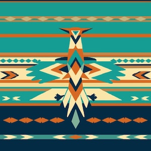 Patrón de manta Thunderbird turquesa y terracota del suroeste SVG / Arte vectorial plano de pájaro geométrico de inspiración nativa Descarga digital para