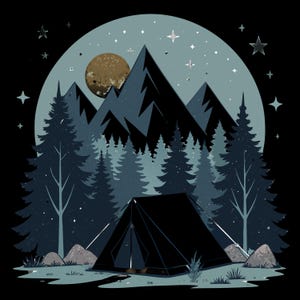 Alpin campingscen SVG | Bergstält Starfield platt vektorgrafik (digital nedladdning)