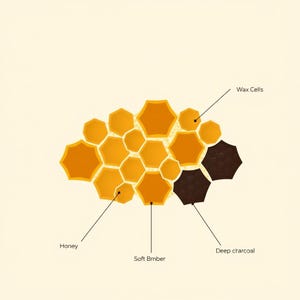 Honeycomb Hexagon Cross-Section Beehive Architecture Diagram SVG | Beeswax Cell Structure Science Poster Flat Vector Art Digital Download