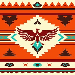 Diseño SVG de manta con estampado de pájaro trueno del suroeste / Arte vectorial geométrico textil plano (descarga digital)