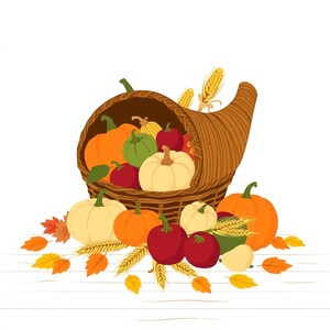 Autumn Harvest Cornucopia Still Life Botanical SVG | Pumpkin Gourd Apple Wheat Bundle Flat Vector Art Digital Download for Fall Wall Art and