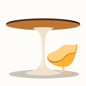 Mid-Century Modern Tulip Table Egg Chair Art | Atomic Interior Flat Vector (Digital Download)