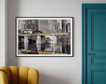 Austin Graffiti Bridge | Metallic Paper Print | Lady Bird Lake | Cityscape Wall Art | Austin Photo | ATX Art | Texas Wall Art | Austin Print