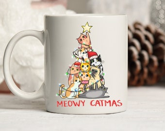 Cute Cat Christmas Mug, Cat Coffee Mug, Cat Lovers Mug, Cat Mom, Cat Christmas Tree, Christmas Cat Gift, Cat Lover Christmas, Hot Cocoa Mug