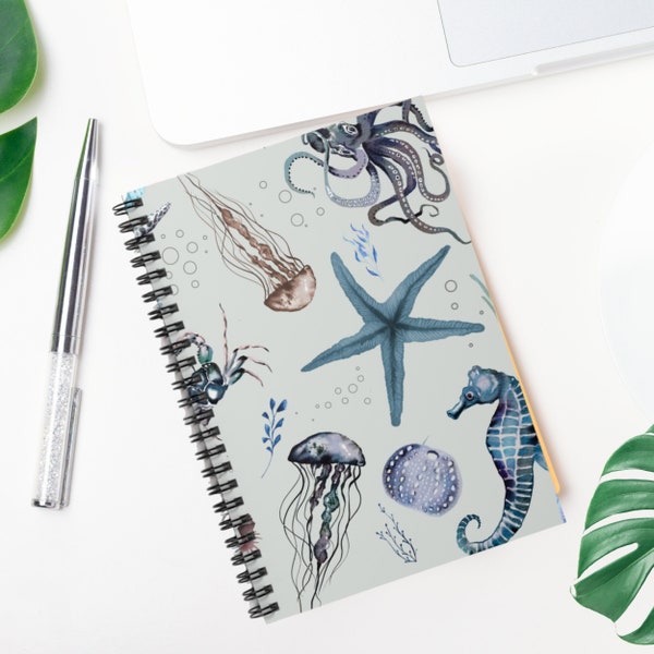 Crustaceancore Spiral Bound Lined Notebook, Deep Sea Creatures Journal, Shallow Seas Grad Gift, Oceanography Notepad, Crustacean core blue