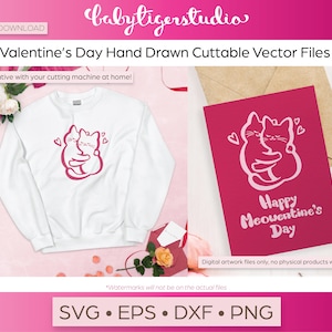 Sofortiger Download - Happy Meowentine's Day umarmt Katzen SVG DXF PNG Schneidedateien - niedliche Valentinstag Karte Clipart Katzenliebhaber einzigartiges Geschenk