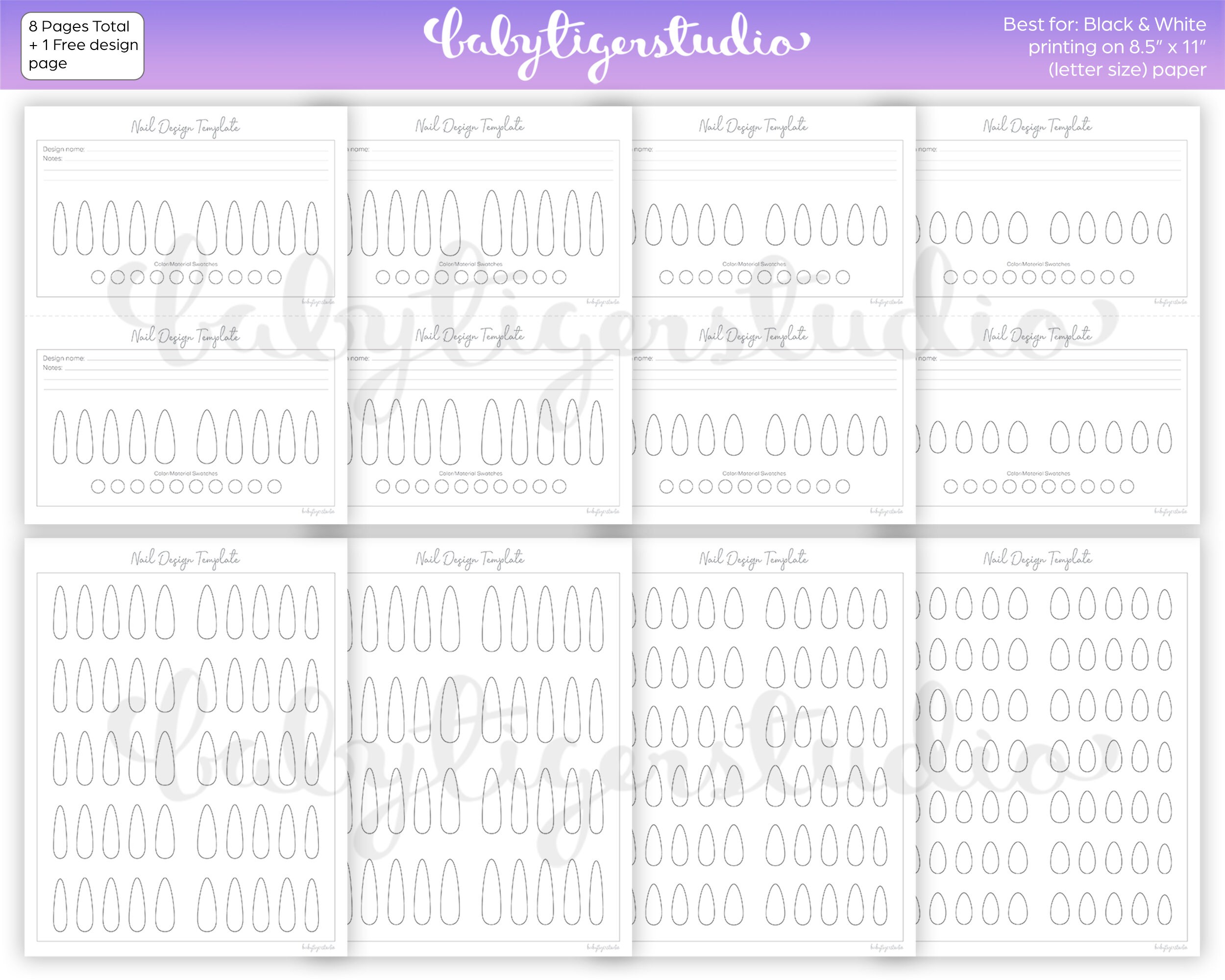 Instant Download Printable Stiletto Shaped Nail Design & Practice