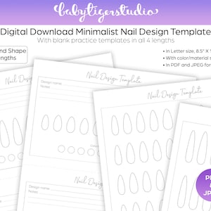 Instant Download - Printable Almond shaped nail design & practice templates