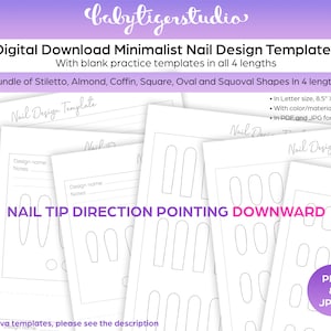 PAKET - DOWNWARD Nails - UTSKRIVBARA Stiletto-, Mandel-, Kista-, Fyrkantiga, Ovala och Squval-formade nageldesign- och övningsmallar