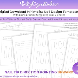 BUNDLE - Instant Download - PRINTABLE Stiletto, Almond, Coffin, Square, Oval and Squoval shaped nail design & practice templates