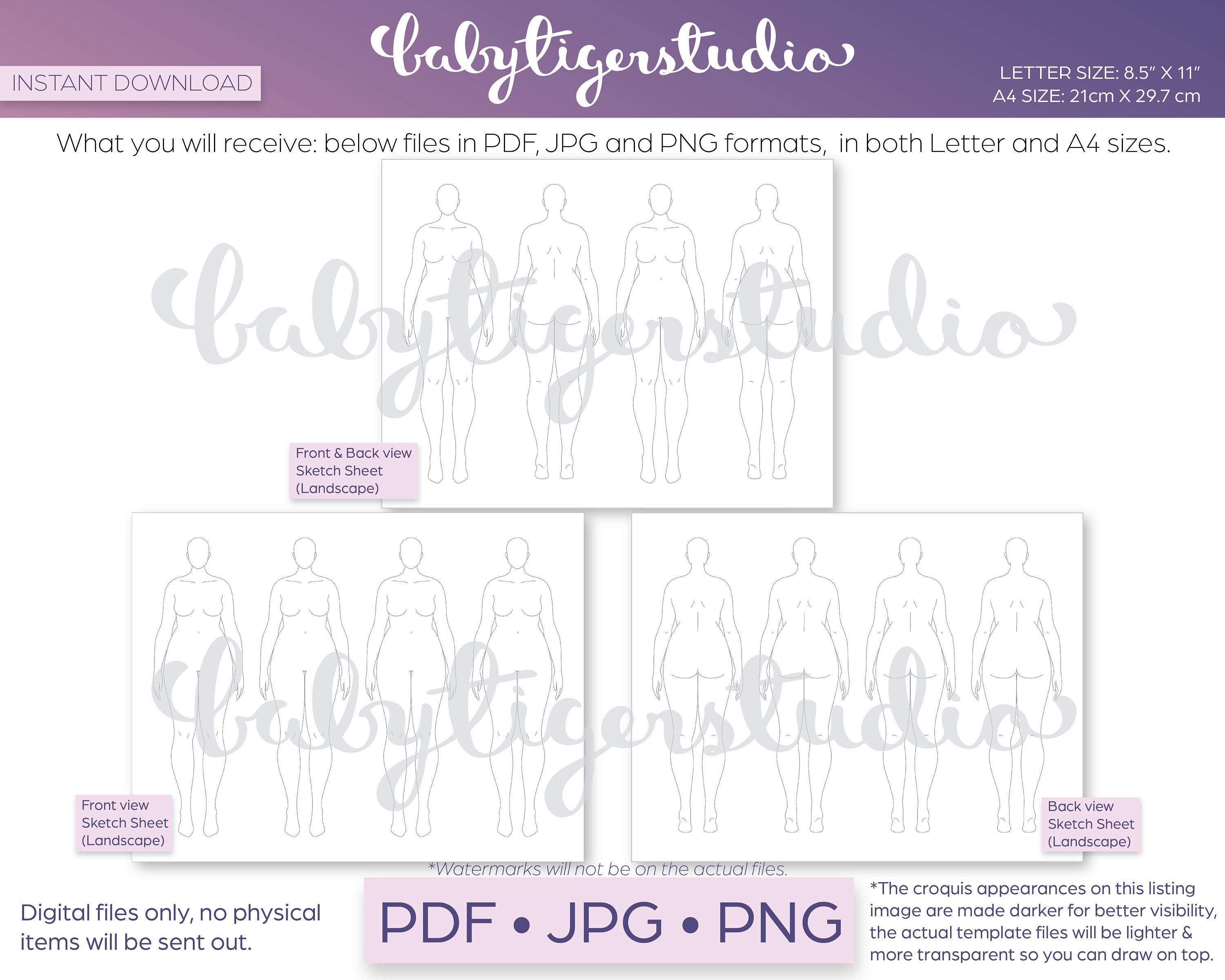 Instant Download 9-heads Plus Size Womens Fashion Croquis Template ...
