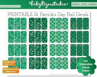 Printable Nail Decal for St. Patrick's Day, Digital Nail Decal, Saint Patricks Day Nail Decal, Waterslide Nail Decals Letter 8.5" x 11"