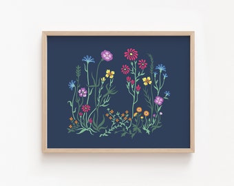 Colorful Wild Flowers Wall Art, Printable Dark Floral Wall Art, Wild Flower Prints, Boho Flowers Wall Decor