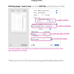 May include: A screenshot of a Mac computer screen showing the Preview app's print settings. The settings include options for printer, presets, copies, pages, paper size, orientation, scale, and copies per page. The user has selected to print pages 1 and 2 of a PDF file, with a scale of 100% and one copy per page.