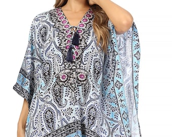 Summer Casual Caftan Boho Midi Kaftan Ibiza V neck Loose fit Lounge Summer Dress Oversized Pool White Party Event Wedding Resort Woman