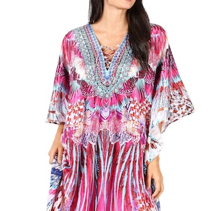 Różowa sukienka plażowa, długa sukienka kaftan, luźna sukienka maxi w stylu boho, luźny krój, kaftan, sukienka letnia, Ibiza, sukienka wieczorowa, rozmiar uniwersalny, sukienka letnia.