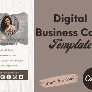Plantilla Canva de tarjeta de visita digital, colores neutros, enlaces en los que se puede hacer clic, tarjetas de visita modernas, plantilla de tarjeta de visita virtual profesional
