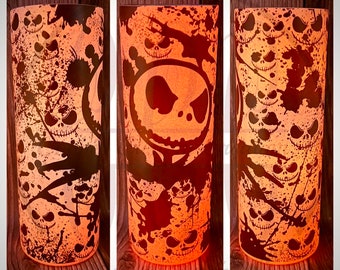 Jack / Tumbler de película / Cara de Skellington / resplandor en la oscuridad / brilla rojo / colorido / película de dibujos animados / NBC