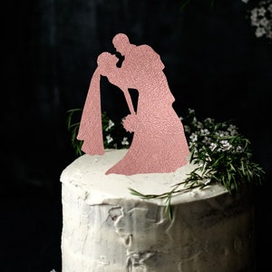 Personalized Wedding Cake Topper: Blush Silhouette, Mr. & Mrs. Wooden Topper