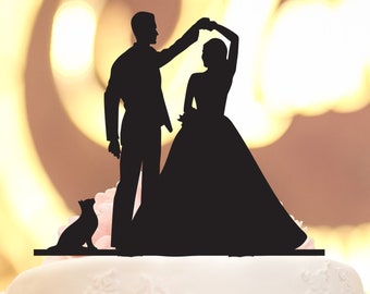 Katzenpaar Silhouette Hochzeit Tortenfigur, Personalisierte Katze Braut und Bräutigam Cake Topper, Mr. and Mrs. Cake Topper für Hochzeit