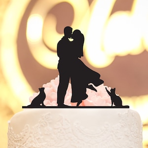 Custom Cat Couple Silhouette Custom Wedding Cake Topper, Cat Bride and Groom Cake Topper, Mr. and Mrs. Wooden Cake Topper for Wedding
